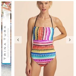 🆕🌸 NWT Trina Turk Prismatic High Back Bandeau One Piece Swimsuit